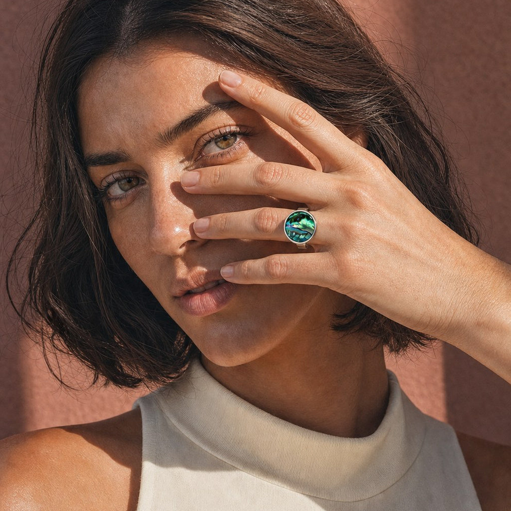 Aqua Abalone Lip Balm Ring - Zilver