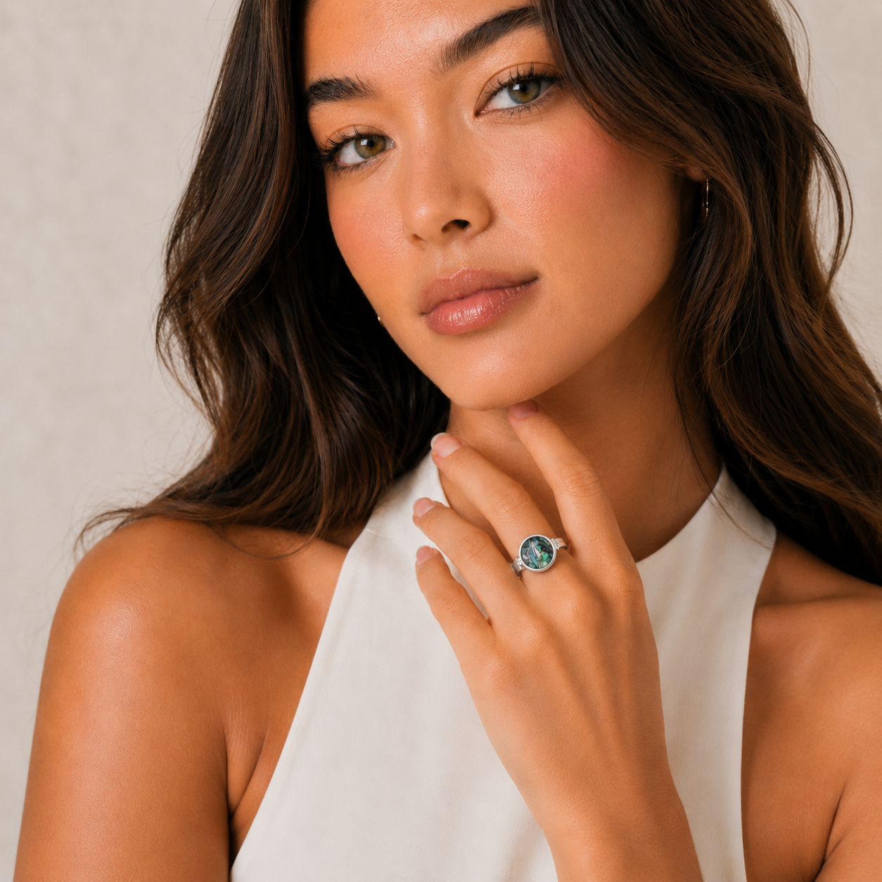 Aqua Abalone Lip Balm Ring - Zilver